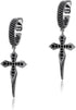 Iced 14K Gold Plated Cross Drop Dangle Black Cubic Zirconia Men Women Earrings